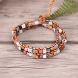 Women Leather Bracelets Natural Stones 2 Strands Wrap Bracelets