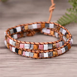 Women Leather Bracelets High End Natural Stones Wrap Bracelets