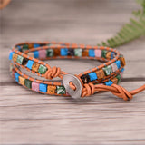 Women Leather Bracelets High End Mixed Natural Stones Vintage Weaving Bead