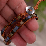 Women Leather Bracelets Natural Stones Wrap Bracelets