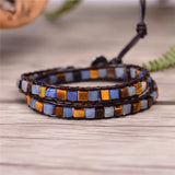 Women Leather Bracelets High End Natural Stones Wrap Bracelets