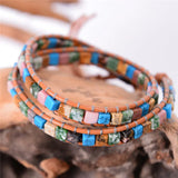 Women Leather Bracelets High End Natural Stones Wrap Bracelets