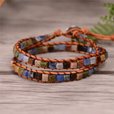 Women Leather Bracelets Natural Stones Wrap Bracelets