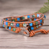 Women Leather Bracelets High End Mixed Natural Stones Vintage Weaving Bead