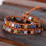Women Leather Bracelets High End Natural Stones Wrap Bracelets