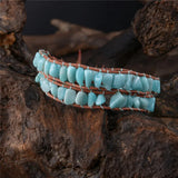 Women Leather Bracelets Amazonite 2 Strands Wrap Boho Friendship Bracelet