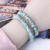 Women Leather Bracelets Amazonite 2 Strands Wrap Boho Friendship Bracelet