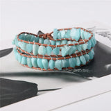 Women Leather Bracelets Amazonite 2 Strands Wrap Boho Friendship Bracelet