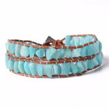 Women Leather Bracelets Amazonite 2 Strands Wrap Boho Friendship Bracelet