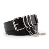 Women Leather Chain Ring Belt Square Pin Buckle Waistband