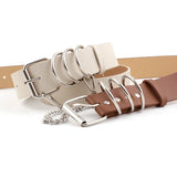 Women Leather Chain Ring Belt Square Pin Buckle Waistband