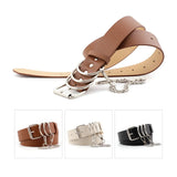Women Leather Chain Ring Belt Square Pin Buckle Waistband
