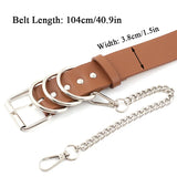Women Leather Chain Ring Belt Square Pin Buckle Waistband