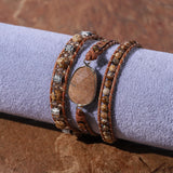Women Leather Gemstone Bracelet Natural Stones Wrap Bracelets Boho Dropship