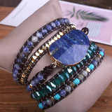 Women Leather Multilayer Bracelet Natural Lapis Lazuli 5X Wrap Boho Style