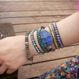 Women Leather Multilayer Bracelet Natural Lapis Lazuli 5X Wrap Boho Style