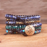 Women Leather Multilayer Bracelet Natural Lapis Lazuli 5X Wrap Boho Style