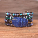 Women Leather Multilayer Bracelet Natural Lapis Lazuli 5X Wrap Boho Style