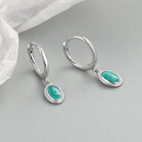 925 Sterling Silver Starry Sky Green Enamel Drop Hoop Earrings