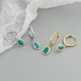 925 Sterling Silver Starry Sky Green Enamel Drop Hoop Earrings