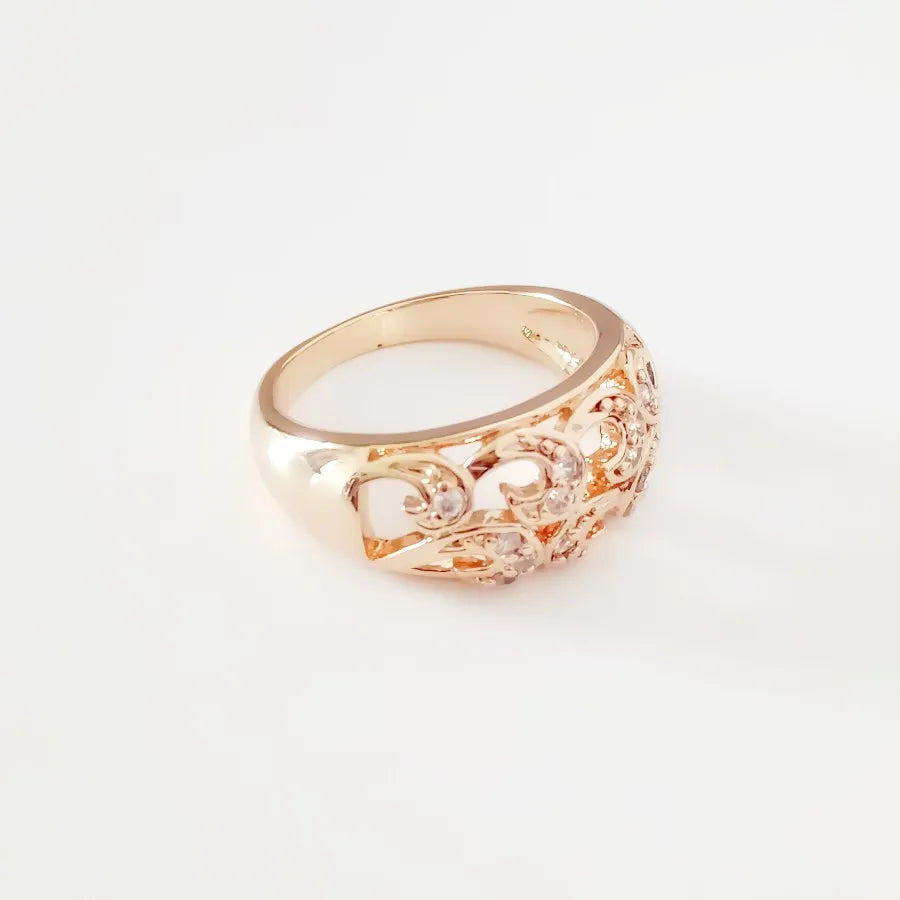 Vintage 585 Rose Gold Flower Cubic Zircon Women Ring