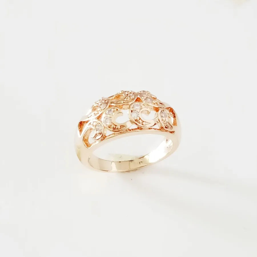 Vintage 585 Rose Gold Flower Cubic Zircon Women Ring