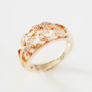 Vintage 585 Rose Gold Flower Cubic Zircon Women Ring