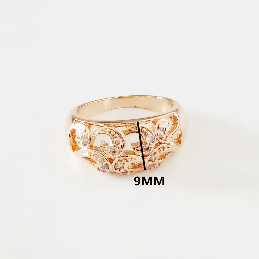 Vintage 585 Rose Gold Flower Cubic Zircon Women Ring