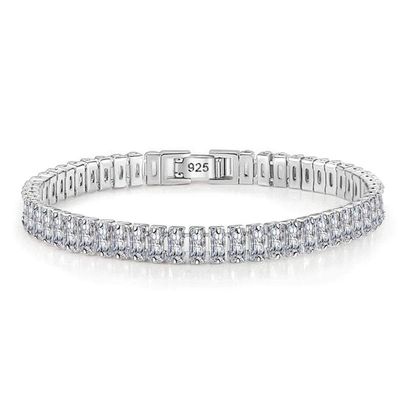 Silver Bracelet Full Diamond Rectangle Bracelet High 925 Stamp Zircon Bangle