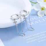 925 Silver Zircon Cross Hoop Earrings with Tassels