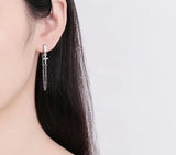 925 Silver Zircon Cross Hoop Earrings with Tassels
