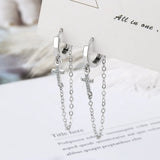 925 Silver Zircon Cross Hoop Earrings with Tassels