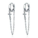 925 Silver Zircon Cross Hoop Earrings with Tassels