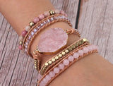 Women Wrap Bracelet Gemstone Rose Crystal Vintage Weaving Fancy Girls Bijoux