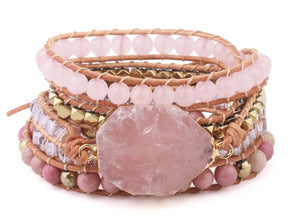 Women Wrap Bracelet Gemstone Rose Crystal Vintage Weaving Fancy Girls Bijoux