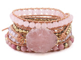 Women Wrap Bracelet Gemstone Rose Crystal Vintage Weaving Fancy Girls Bijoux
