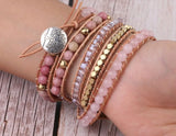 Women Wrap Bracelet Gemstone Rose Crystal Vintage Weaving Fancy Girls Bijoux