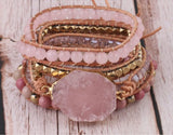 Women Wrap Bracelet Gemstone Rose Crystal Vintage Weaving Fancy Girls Bijoux
