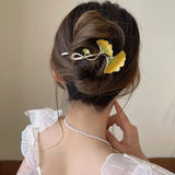 Yellow Ginkgo Leaf Hair Clip Alloy Grab Clip Hair Accessories