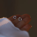 925 Silver Ear Nail Platinum Round Flower Ring Zircon Jewelry