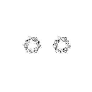 925 Silver Ear Nail Platinum Round Flower Ring Zircon Jewelry