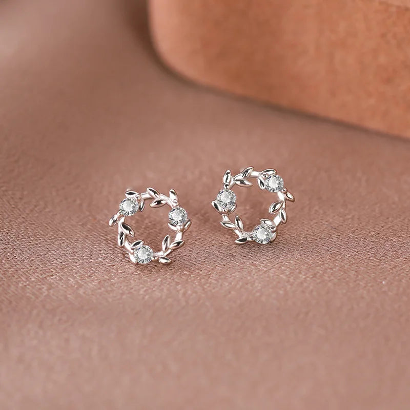 925 Silver Ear Nail Platinum Round Flower Ring Zircon Jewelry
