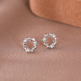 925 Silver Ear Nail Platinum Round Flower Ring Zircon Jewelry