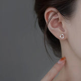 925 Silver Ear Nail Platinum Round Flower Ring Zircon Jewelry