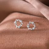 925 Silver Ear Nail Platinum Round Flower Ring Zircon Jewelry