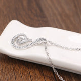 Women's 925 Silver Necklace Phoenix Tear Charm Jewelry CZ Pendant Wave Chain
