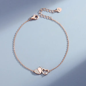 925 Silver Heart Rose Zircon Bracelet Adjustable Romantic Jewelry