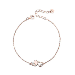 925 Silver Heart Rose Zircon Bracelet Adjustable Romantic Jewelry