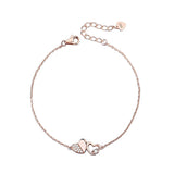 925 Silver Heart Rose Zircon Bracelet Adjustable Romantic Jewelry