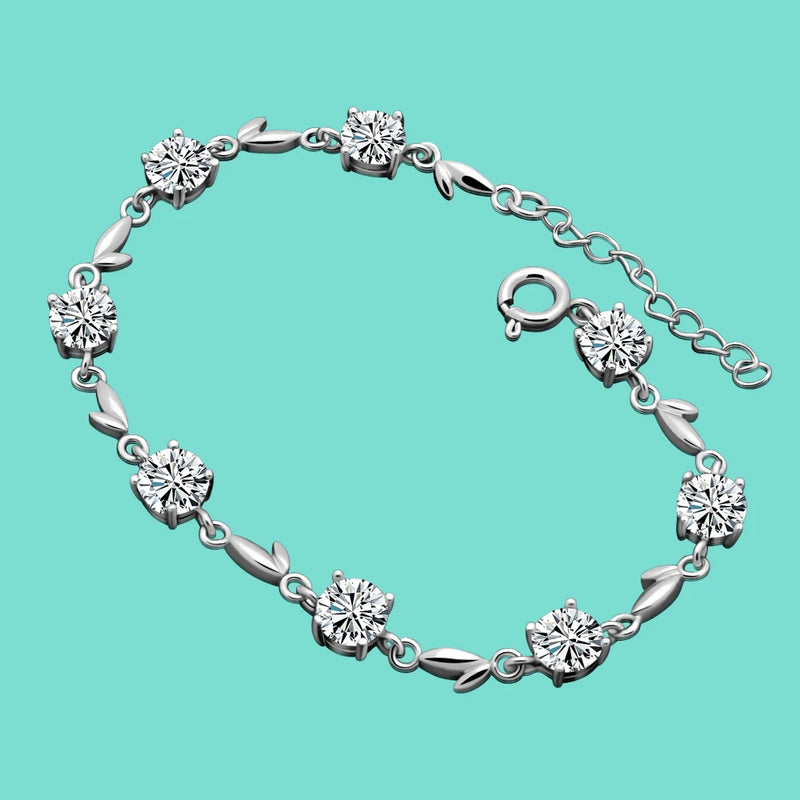 925 Silver CZ Chain Bracelet Women's Jewelry Gift